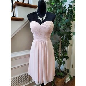 Bill Levkoff Women's Pink Solid Bridesmaid Off The Shoulder Knee Length Dress 10